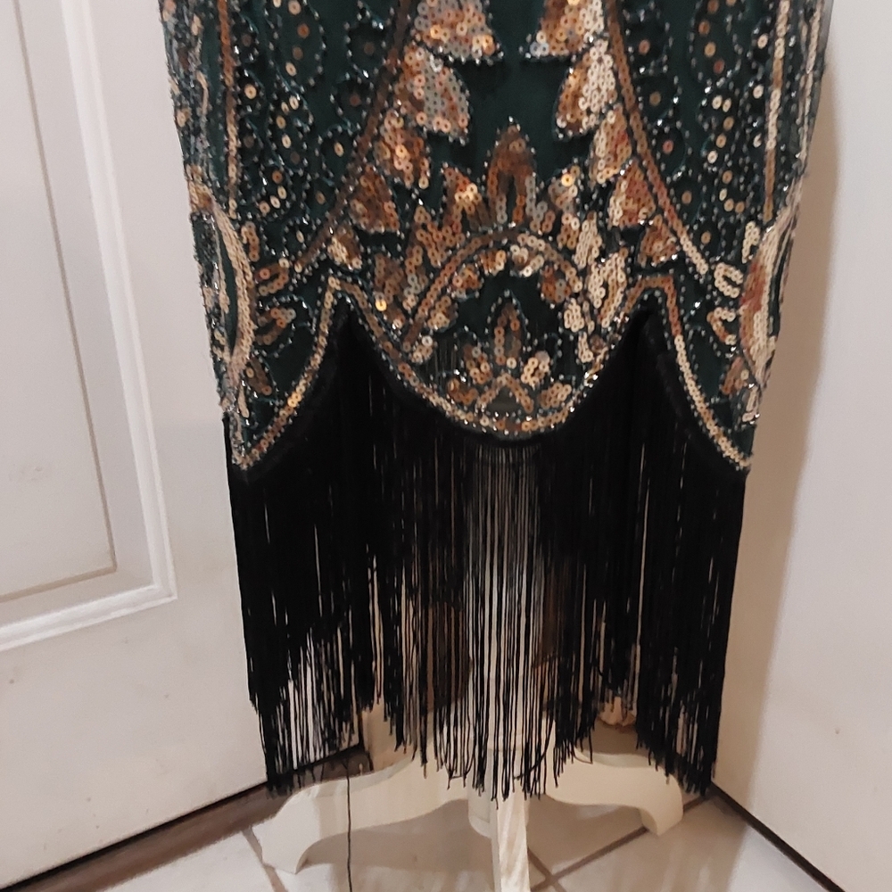 🌺 Like New Fundaisy Green Sequened & Beaded Gatsby/Flapper Dress - Picture 4 of 8